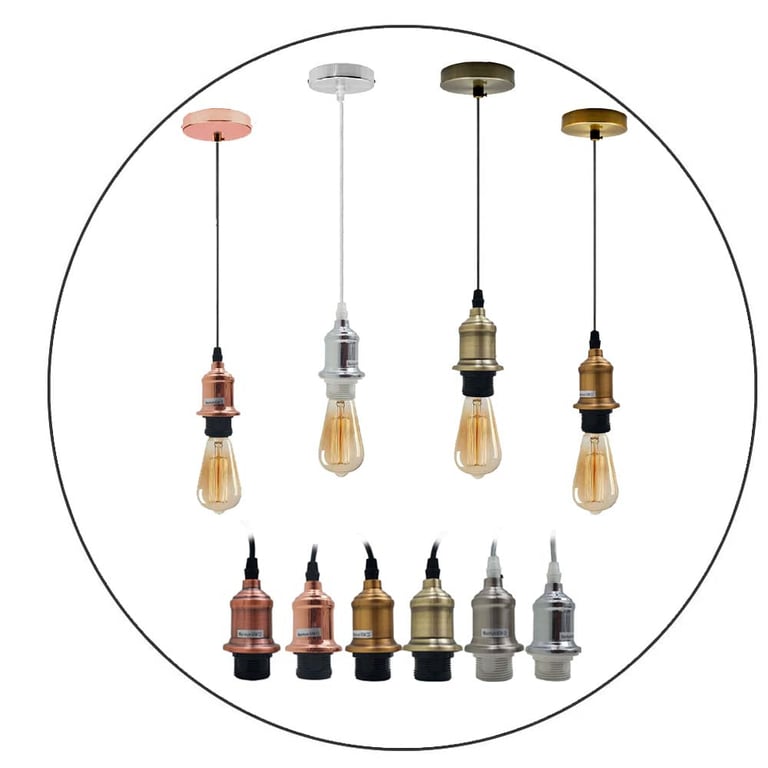 Vintage Pendant Light E27 Bulb Holder - Industrial Ceiling Rose Lamp Fitting