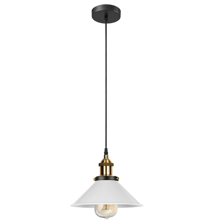 Industrial Vintage E27 Ceiling Pendant Light Lampshade with White Hood and Bulb Holder