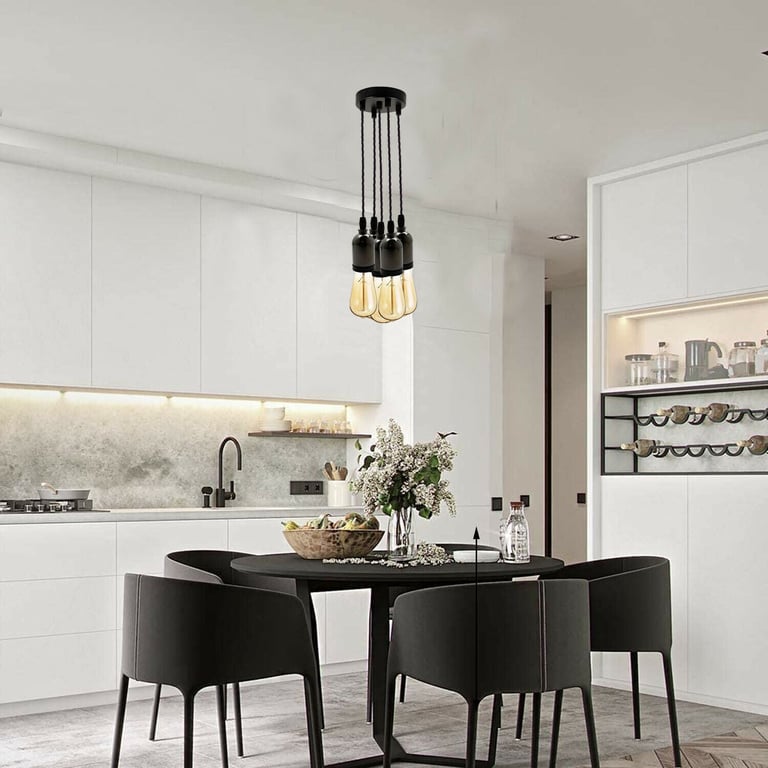 Black Multi Outlet E27 Metal Vintage Hanging Ceiling Pendant Lights