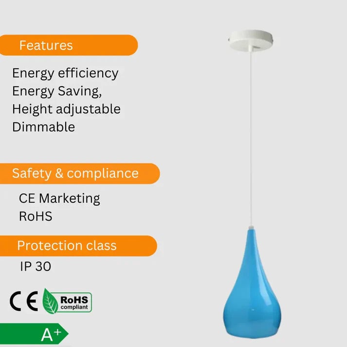 Vintage Teardrop Adjustable Pendant Light - Retro Style E27 Bulb Compatible Home Decor Lighting Fixture
