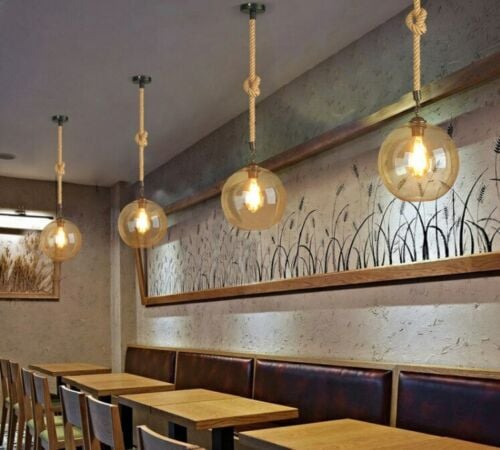 Eco-Friendly Hemp Rope Pendant Light - Modern Glass Globe Shade Lighting