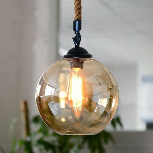 Eco-Friendly Hemp Rope Pendant Light - Modern Glass Globe Shade Lighting