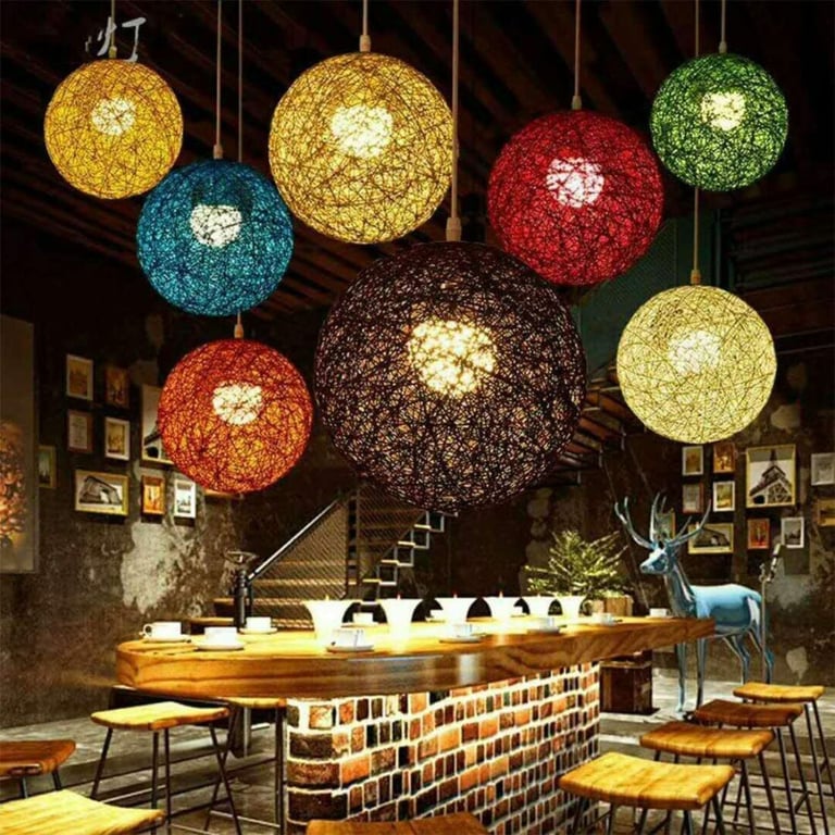 Modern Wicker Rattan Lampshade E27 Ceiling Pendant Light Decoration