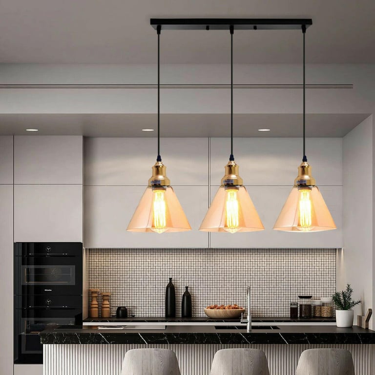 Glass Ceiling Pendant 3 Lights - Elegant Lighting Fixture with Customizable Illumination