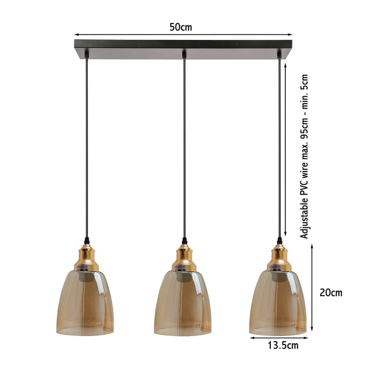 Glass Ceiling Pendant 3 Lights - Elegant Lighting Fixture with Customizable Illumination
