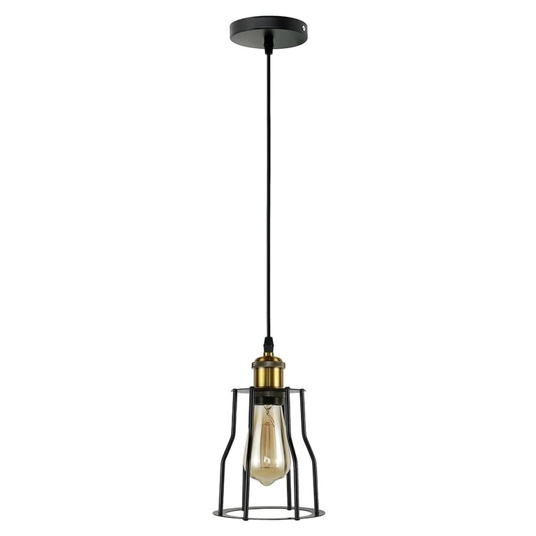 Industrial Modern Retro Loft Cage Ceiling Lamp - E27 Metal Pendant Light with Adjustable Installation Hardware