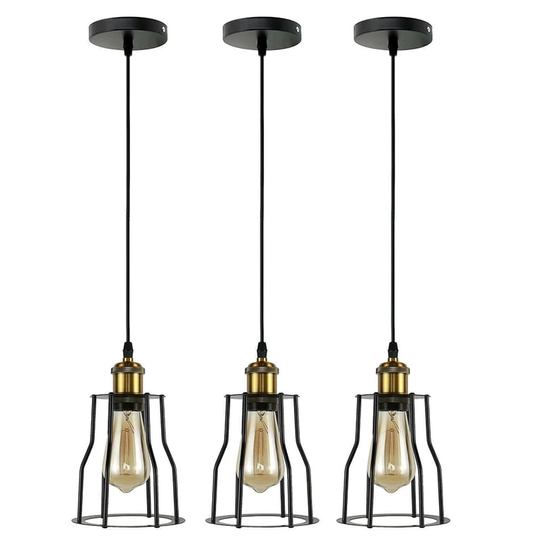 Industrial Modern Retro Loft Cage Ceiling Lamp - E27 Metal Pendant Light with Adjustable Installation Hardware