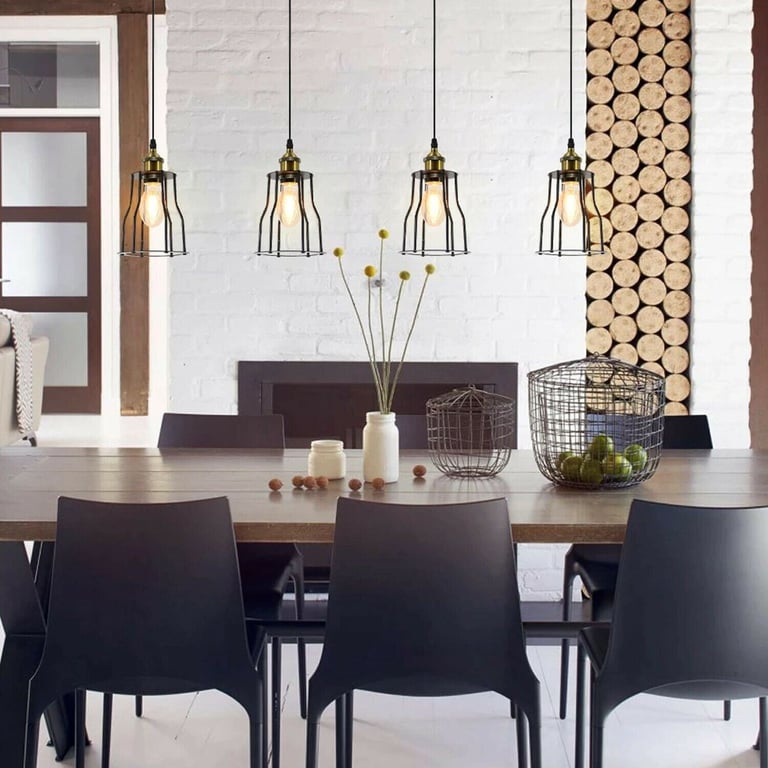 Industrial Modern Retro Loft Cage Ceiling Lamp - E27 Metal Pendant Light with Adjustable Installation Hardware