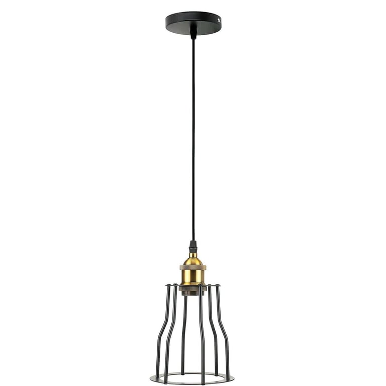 Industrial Modern Retro Loft Cage Ceiling Lamp - E27 Metal Pendant Light with Adjustable Installation Hardware