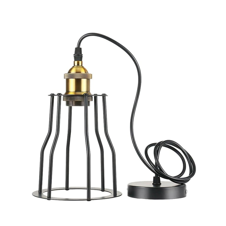 Industrial Modern Retro Loft Cage Ceiling Lamp - E27 Metal Pendant Light with Adjustable Installation Hardware