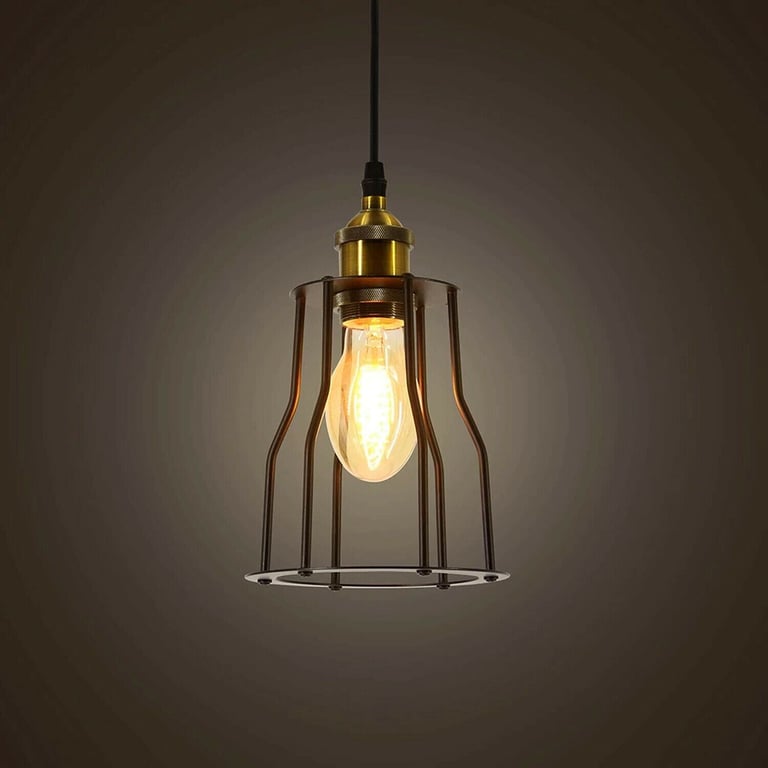Industrial Modern Retro Loft Cage Ceiling Lamp - E27 Metal Pendant Light with Adjustable Installation Hardware