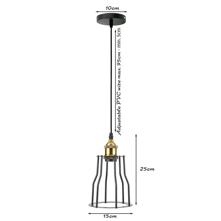 Industrial Modern Retro Loft Cage Ceiling Lamp - E27 Metal Pendant Light with Adjustable Installation Hardware