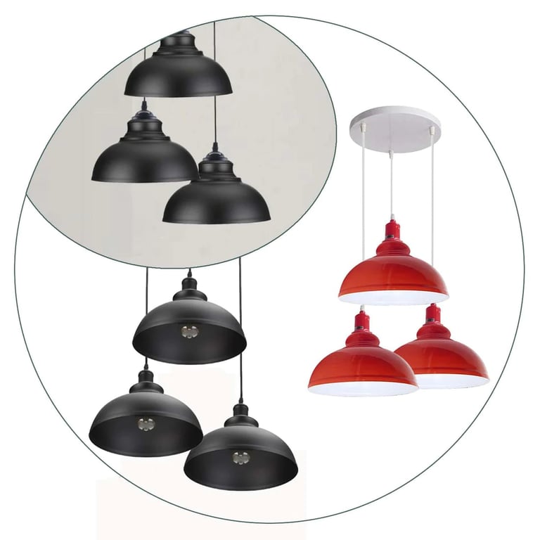 Modern Cluster Lighting Kit - E27 Ceiling Lamp with Red/Black Lampshades for Warm Romantic Atmosphere