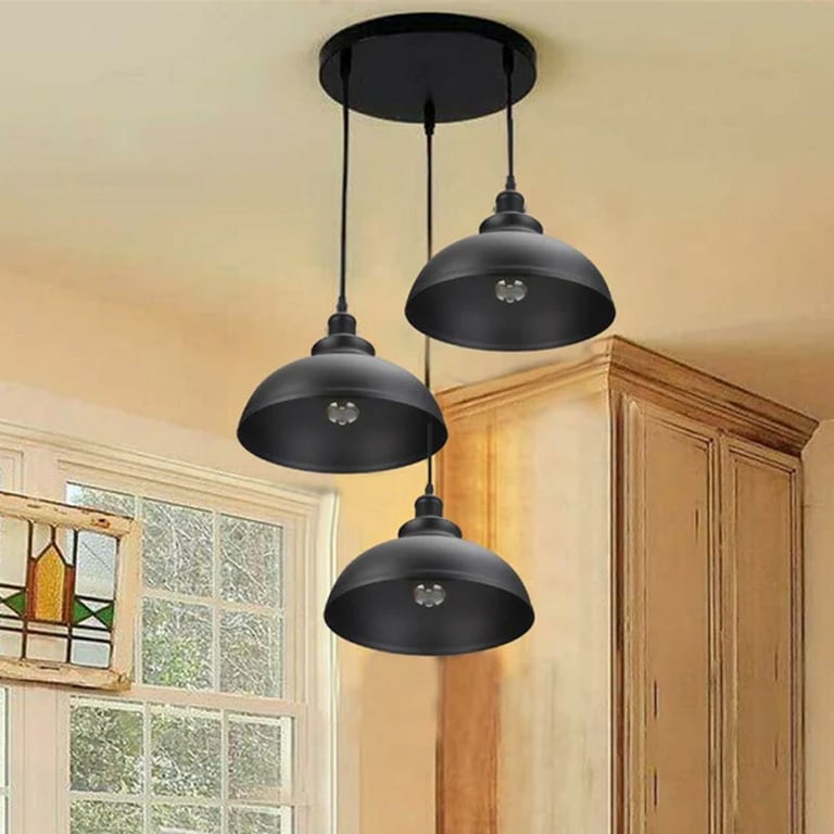 Cluster Lighting Kit - Modern Pendant Light Fixture with Red/Black Lampshades and E27 Base