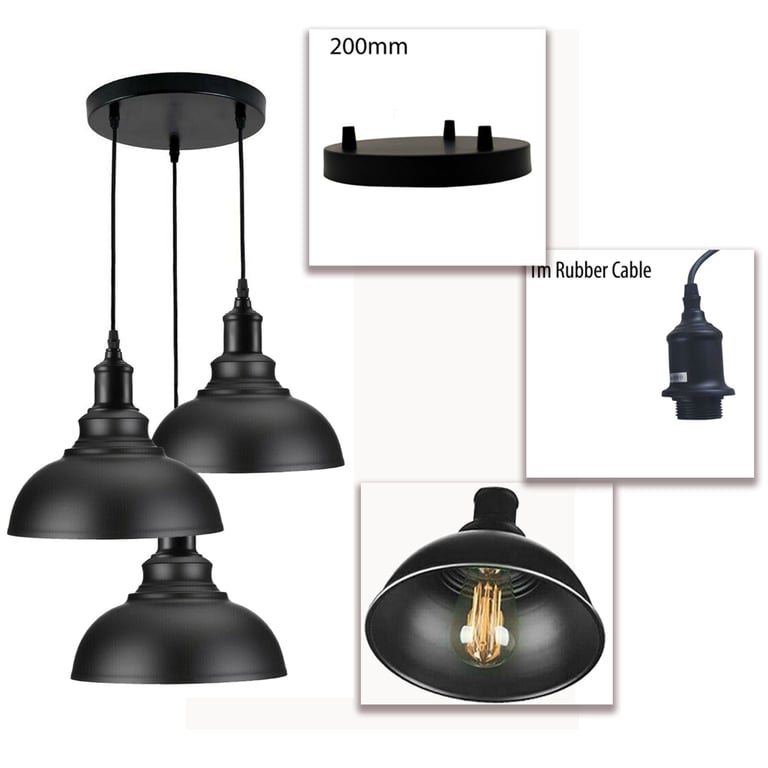 Cluster Lighting Kit - Modern Pendant Light Fixture with Red/Black Lampshades and E27 Base