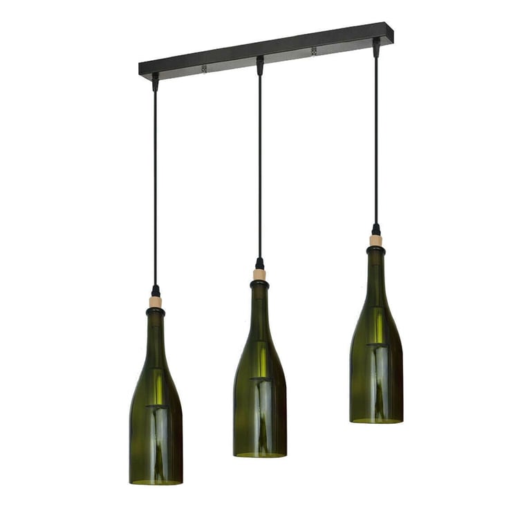 3 Head Wine Bottle Pendant Light with Red Glass Lampshades - Modern Vintage Charm