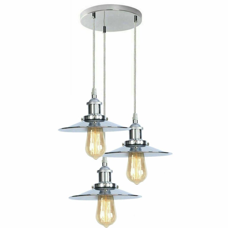 Vintage Modern Metal Ceiling Pendant Light Chrome Hanging Lamp with Adjustable Wire