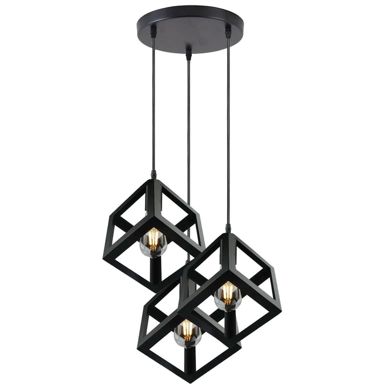 Industrial 3 Cluster Pendant Light - Retro Style Black Square Shape