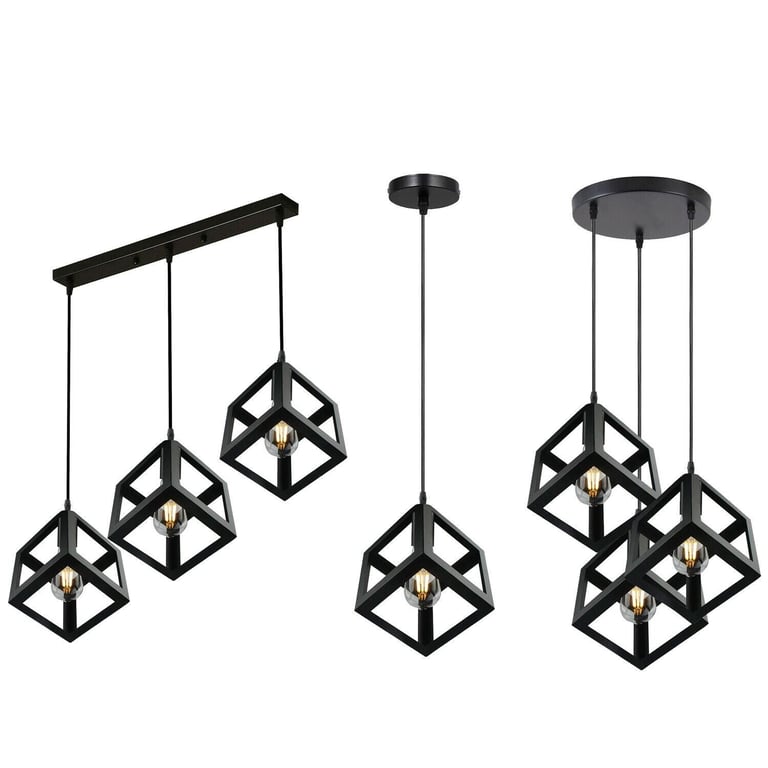 3 Cluster Retro Style Industrial Black Square Pendant Light