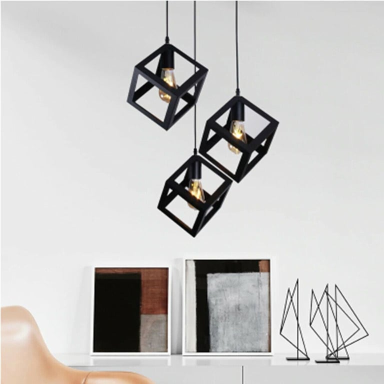 3 Cluster Retro Style Industrial Black Square Pendant Light
