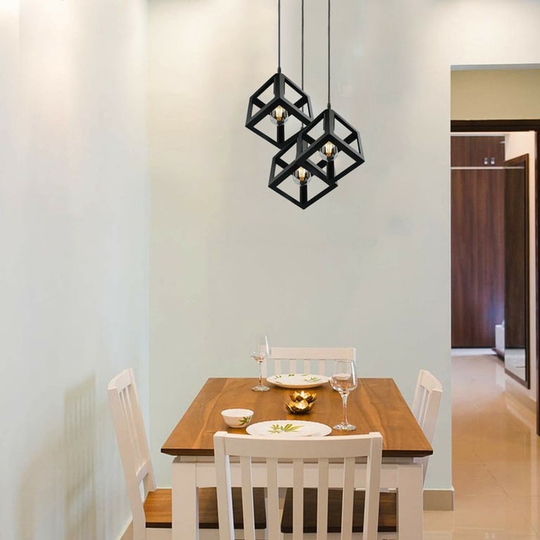 3 Cluster Retro Style Industrial Black Square Pendant Light