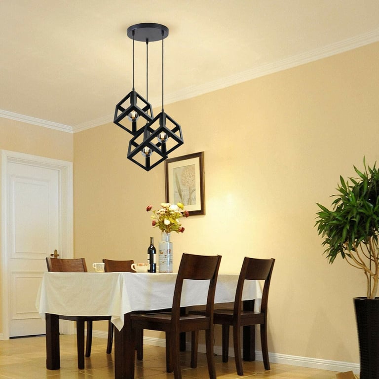 3 Cluster Retro Style Industrial Black Square Pendant Light