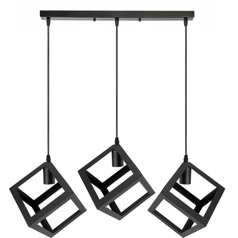 3 Cluster Retro Style Industrial Black Square Pendant Light
