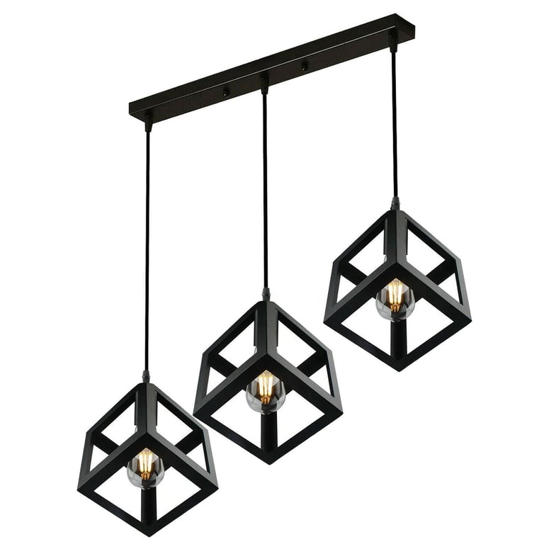 3 Cluster Retro Style Industrial Black Square Pendant Light