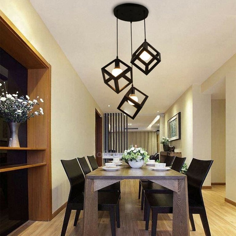 3 Cluster Retro Style Industrial Black Square Pendant Light