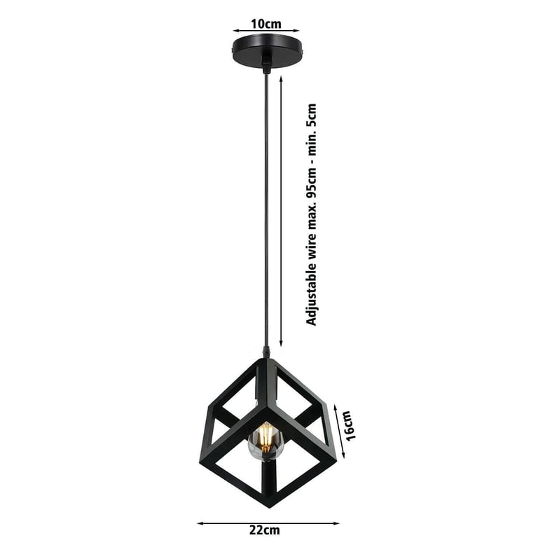 3 Cluster Retro Style Industrial Black Square Pendant Light