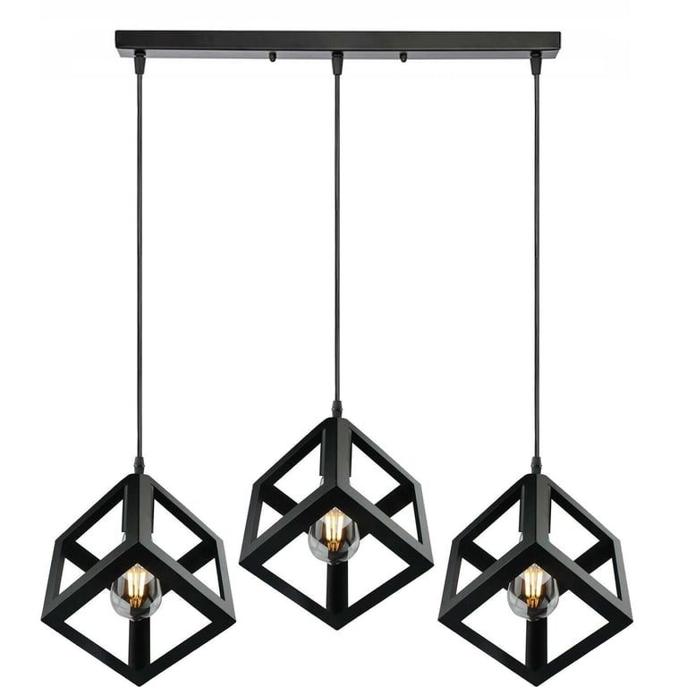 3 Cluster Retro Style Industrial Black Square Pendant Light
