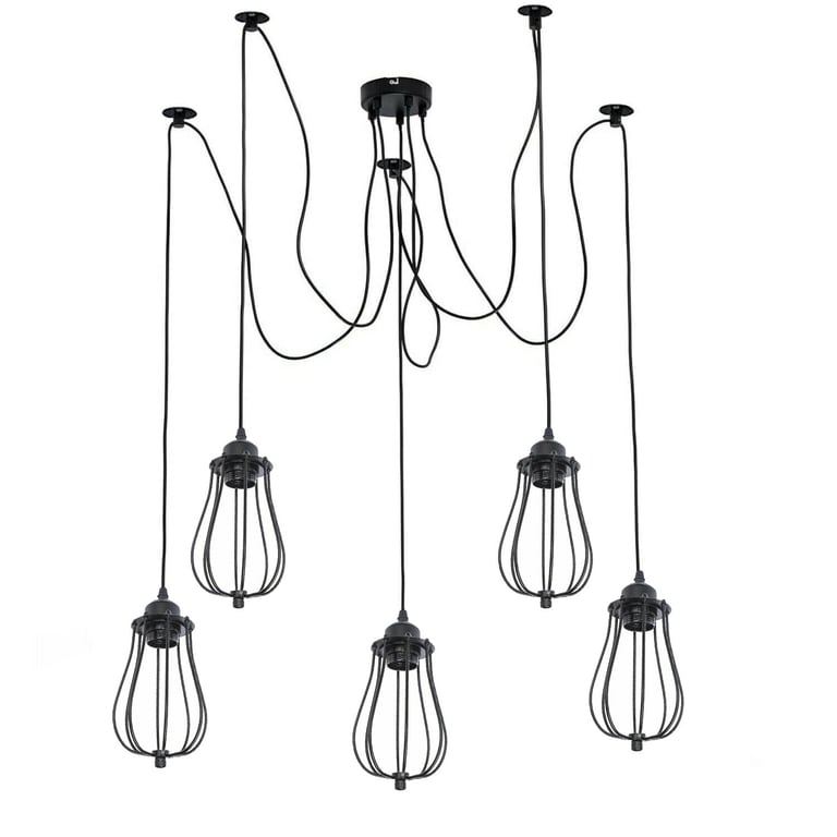 Black 2m Retro Industrial Pendant Light Cage Metal Wire Spider Lamp Fixture