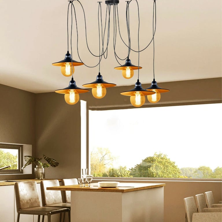Black Retro Loft Spider 6 Way Adjustable Metal Hanging Ceiling Light Fitting