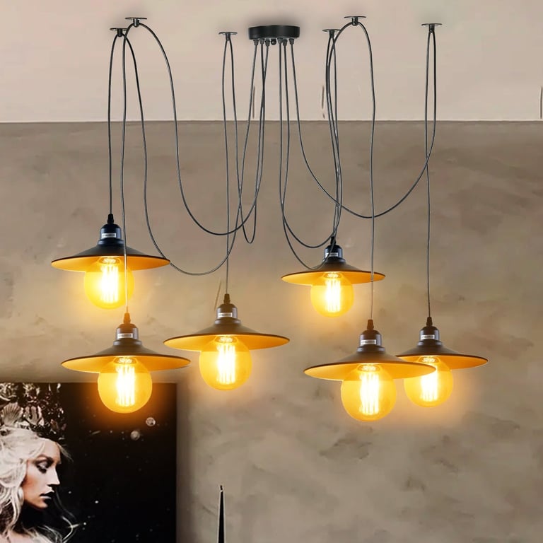 Black Retro Loft Spider 6 Way Adjustable Metal Hanging Ceiling Light Fitting