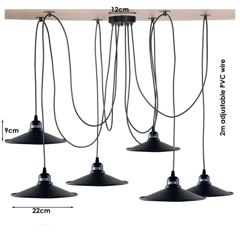 Black Retro Loft Spider 6 Way Adjustable Metal Hanging Ceiling Light Fitting