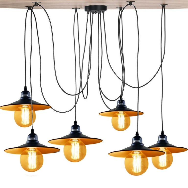 Black Retro Loft Spider 6 Way Adjustable Metal Hanging Ceiling Light Fitting