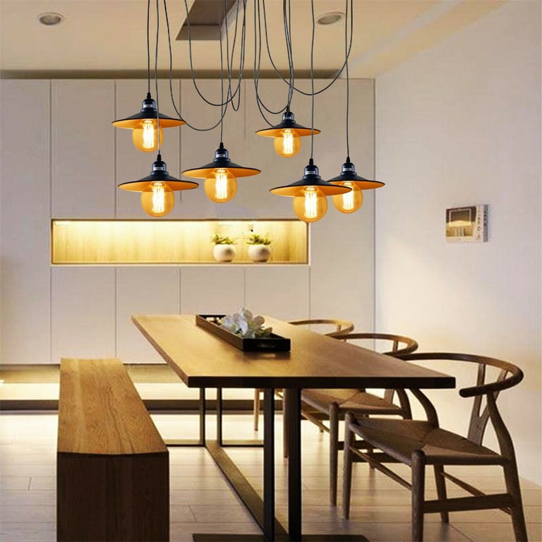 Black Retro Loft Spider 6 Way Adjustable Metal Hanging Ceiling Light Fitting