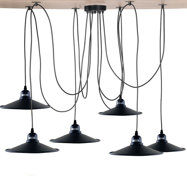 Black Retro Loft Spider 6 Way Adjustable Metal Hanging Ceiling Light Fitting