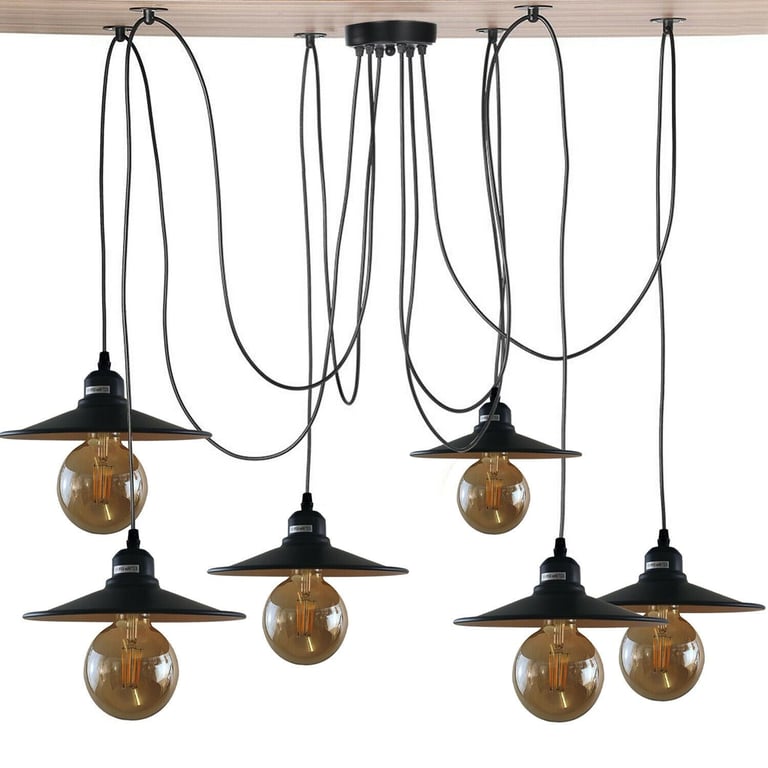 Black Retro Loft Spider 6 Way Adjustable Metal Hanging Ceiling Light Fitting