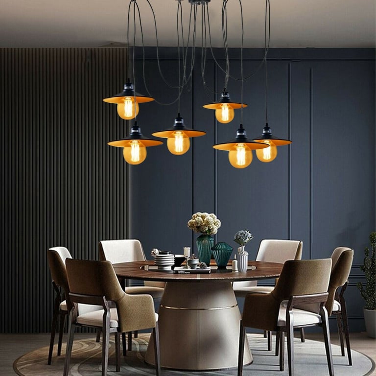 Black Retro Loft Spider 6 Way Adjustable Metal Hanging Ceiling Light Fitting