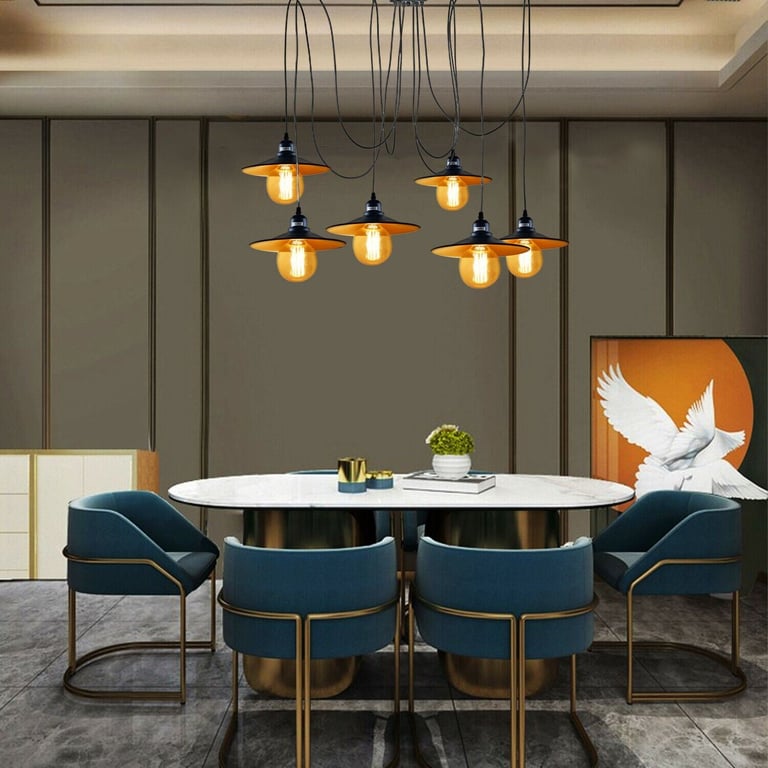 Black Retro Loft 6 Way Adjustable Metal Hanging Ceiling Light Fitting