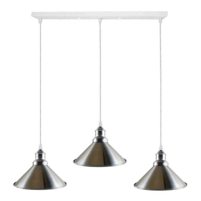 Modern Industrial Satin Nickel 3-Way Ceiling Pendant Light Bar, Bedroom, Dining Room Lighting