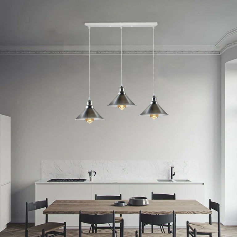 Modern Industrial Satin Nickel 3-Way Ceiling Pendant Light Bar, Bedroom, Dining Room Lighting
