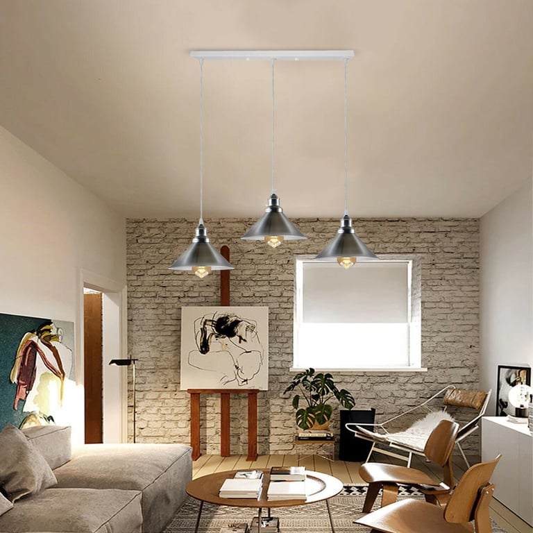 Modern Industrial Satin Nickel 3-Way Ceiling Pendant Light Bar, Bedroom, Dining Room Lighting