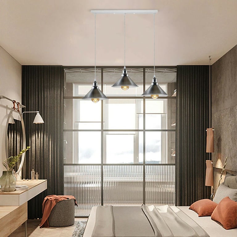 Modern Industrial Satin Nickel 3-Way Ceiling Pendant Light Bar, Bedroom, Dining Room Lighting