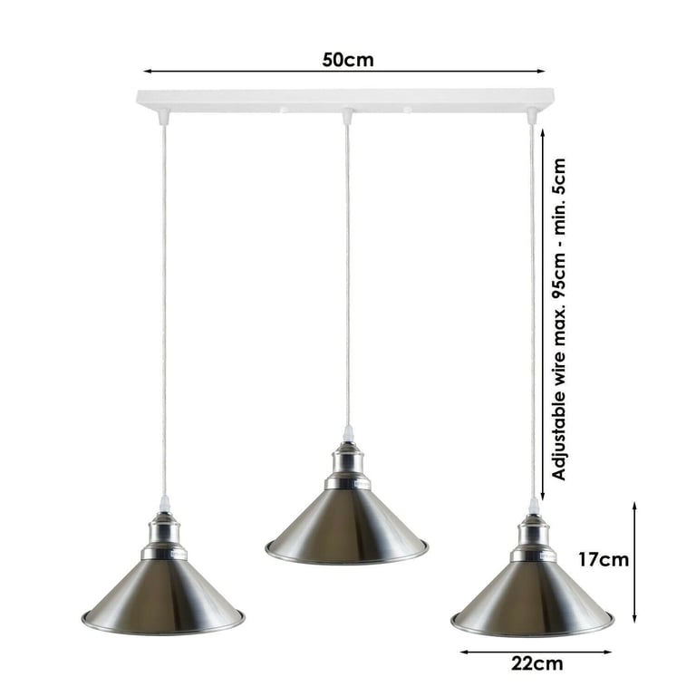 Modern Industrial Satin Nickel 3-Way Ceiling Pendant Light Bar, Bedroom, Dining Room Lighting