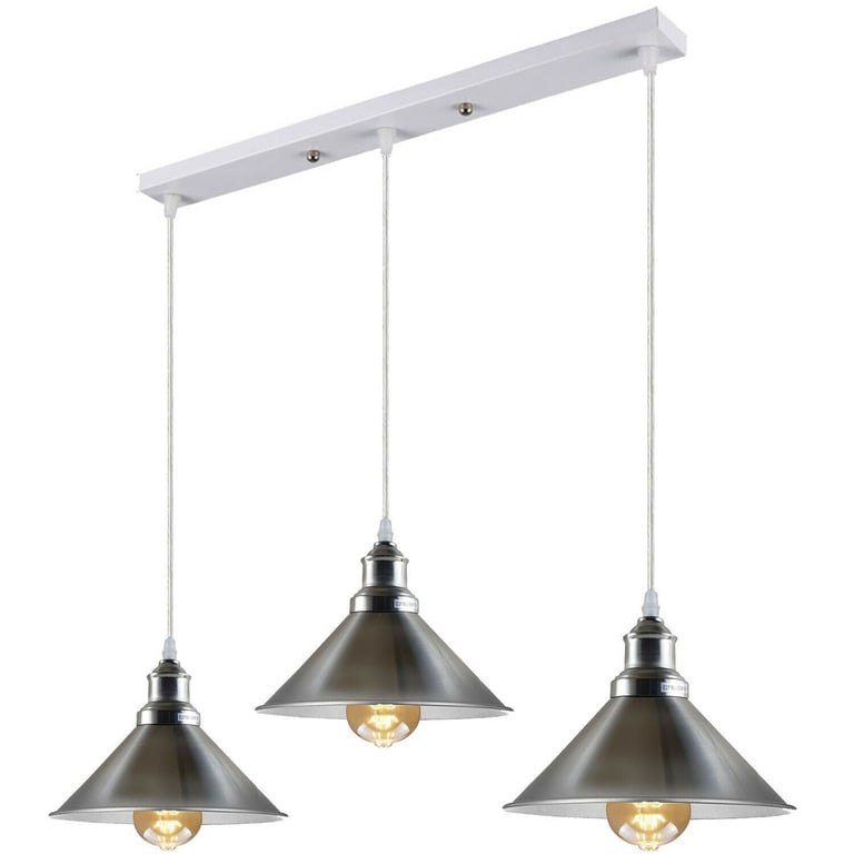 Modern Industrial Satin Nickel 3-Way Ceiling Pendant Light Bar, Bedroom, Dining Room Lighting