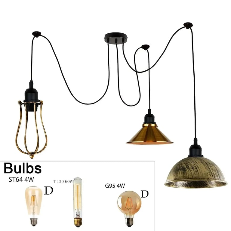Vintage Metal Multi-Shade Pendant Lights - Adjustable Hanging Ceiling Fixture