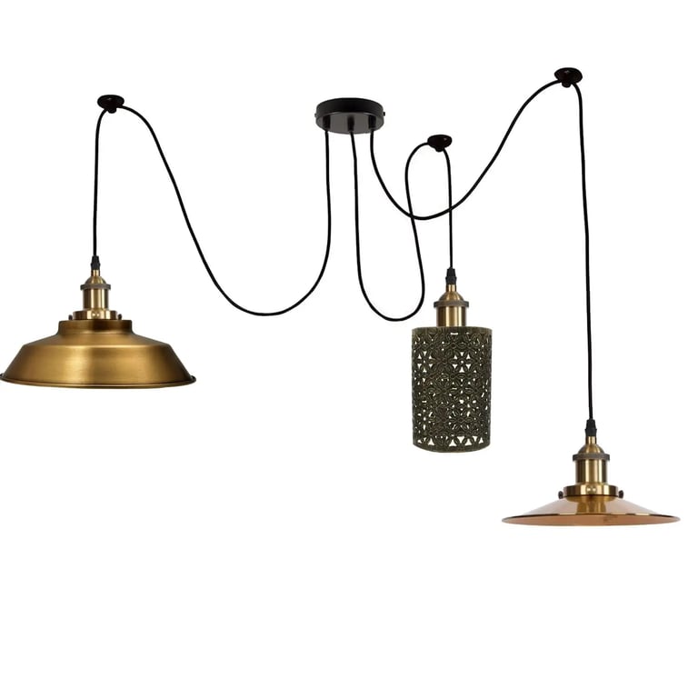 Vintage Metal Multi-Shade Retro Hanging Ceiling Lights with Adjustable Wires