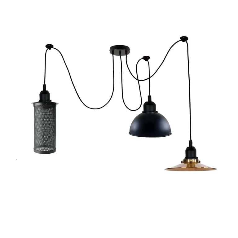 Vintage Metal Multi-Shade Retro Hanging Ceiling Lights with Adjustable Wires